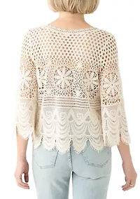Women's 3/4 Sleeve Crochet Knit Sweater
