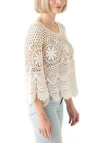 Women's 3/4 Sleeve Crochet Knit Sweater