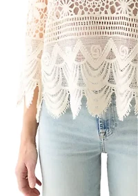 Women's 3/4 Sleeve Crochet Knit Sweater
