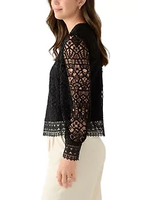 Women's Long Sleeve Crew Neck Lace Blouse