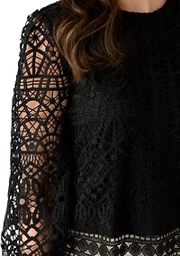 Women's Long Sleeve Crew Neck Lace Blouse