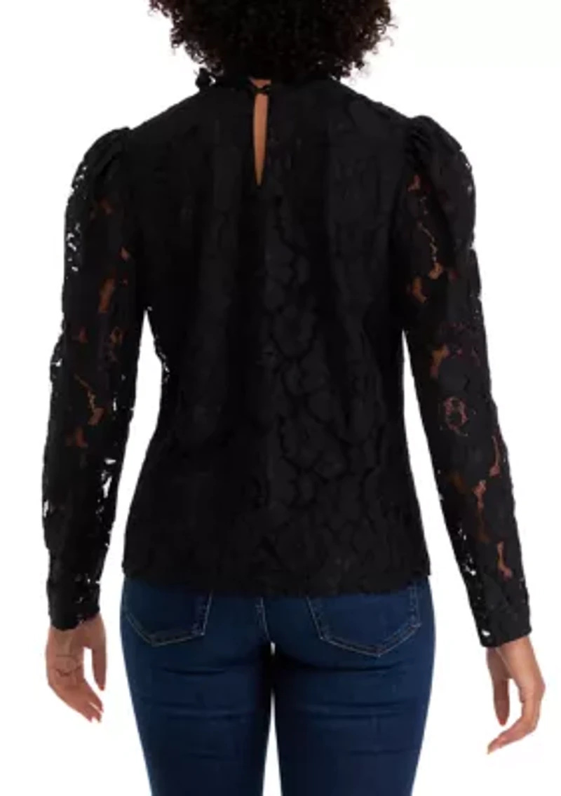 Women's Long Sleeve Mock Neck Lace Blouse
