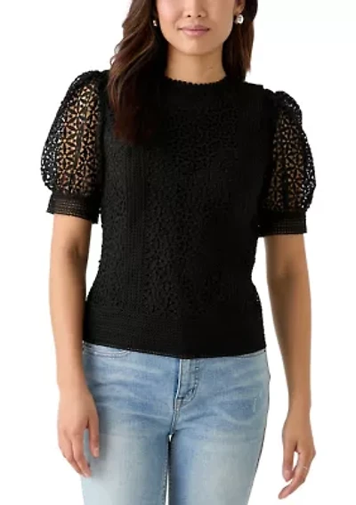 Women's Puff Sleeve Crocheted Top
