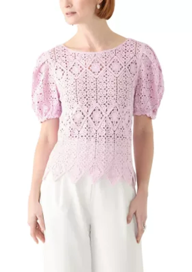 Women's Puff Sleeve Crocheted Top