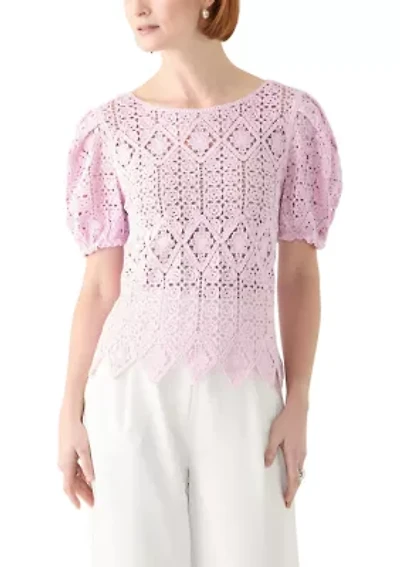 Women's Puff Sleeve Crocheted Top