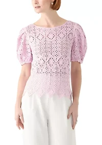 Women's Puff Sleeve Crocheted Top