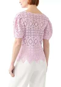 Women's Puff Sleeve Crocheted Top
