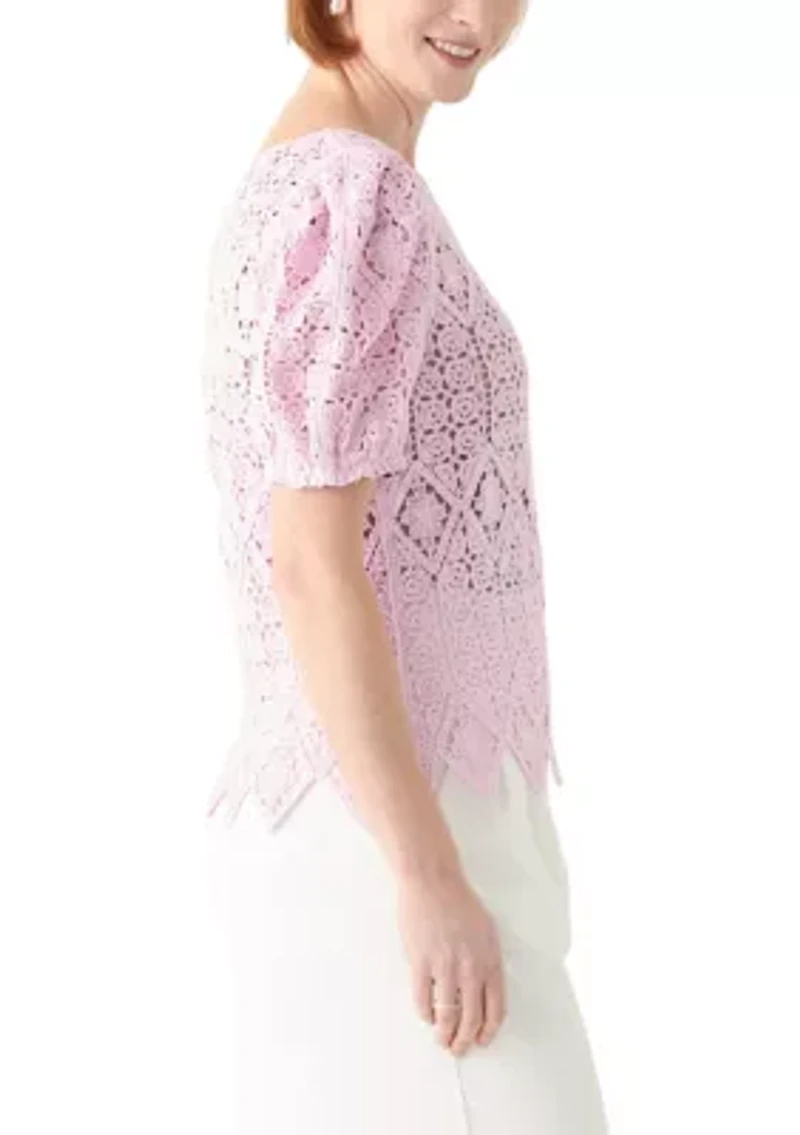 Women's Puff Sleeve Crocheted Top