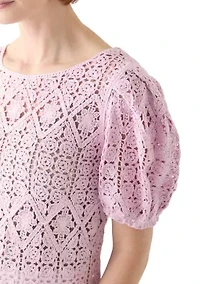Women's Puff Sleeve Crocheted Top