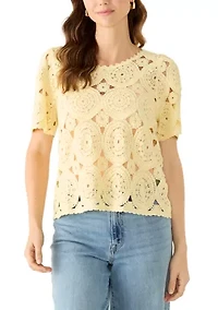 Women's Short Sleeve Crochet Top