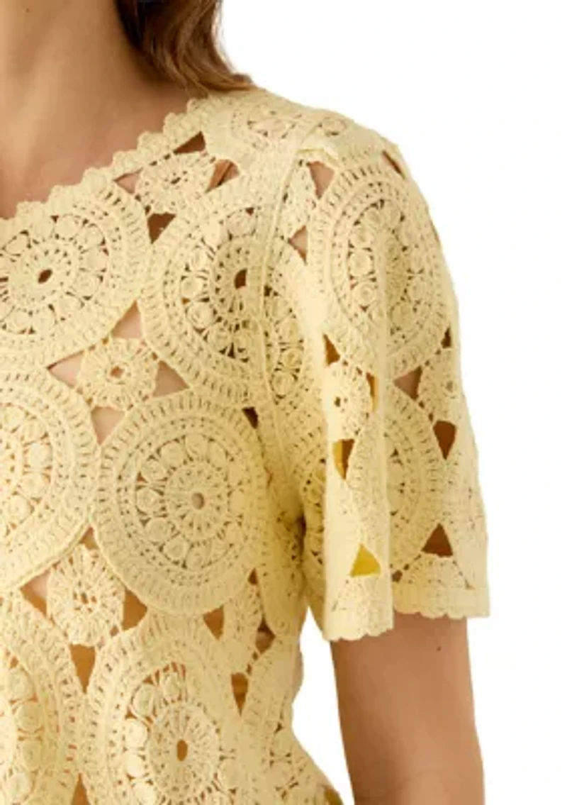 Women's Short Sleeve Crochet Top