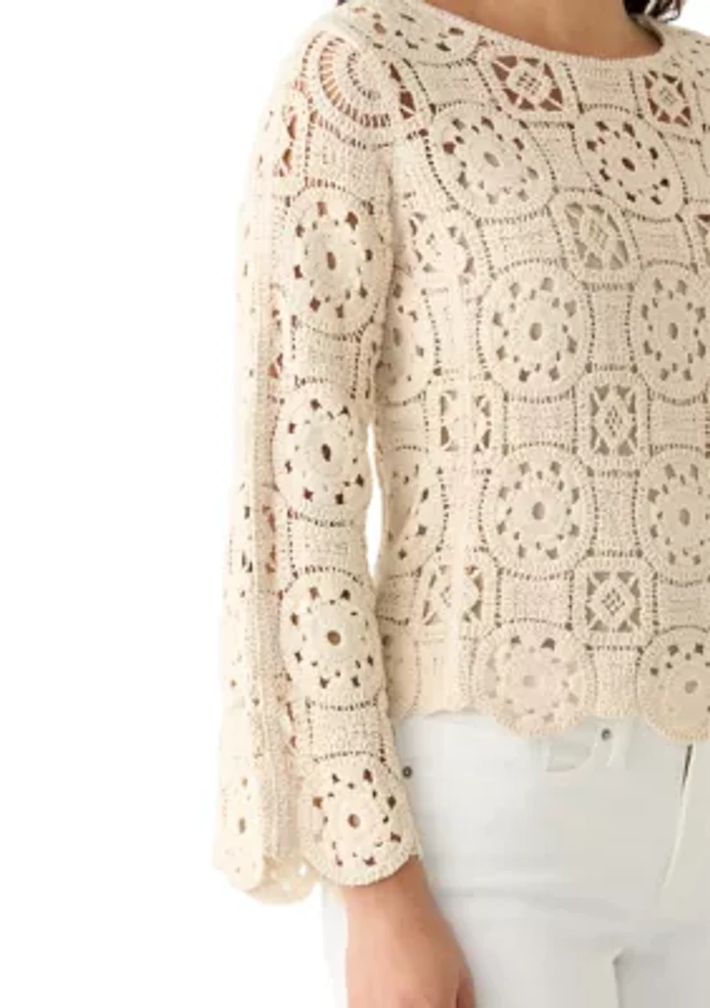 Women's Long Sleeve Crochet Sweater Top