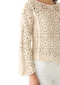 Women's Long Sleeve Crochet Sweater Top