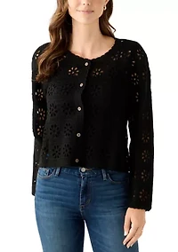Women's Long Sleeve Button Front Crochet Knit Cardigan