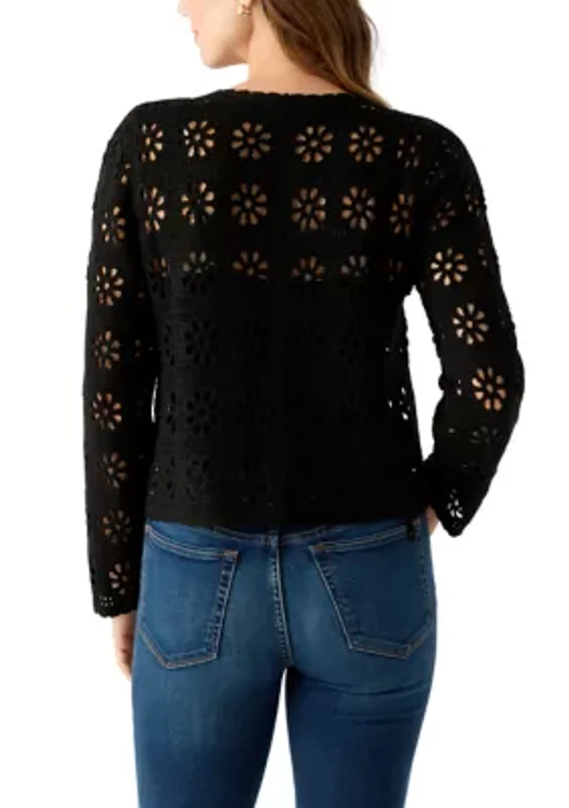 Women's Long Sleeve Button Front Crochet Knit Cardigan