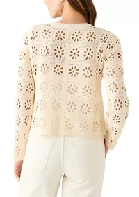 Women's Long Sleeve Button Front Crochet Knit Cardigan