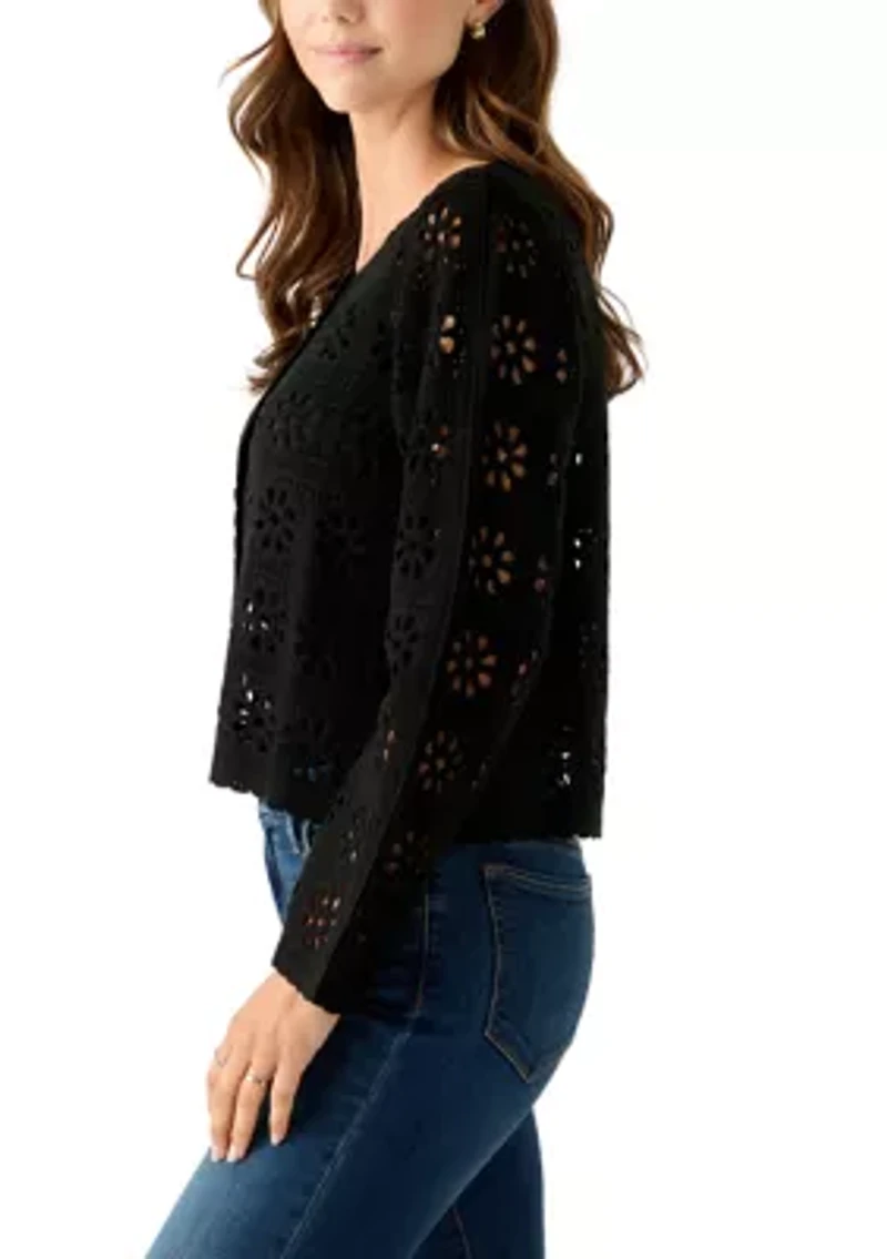 Women's Long Sleeve Button Front Crochet Knit Cardigan