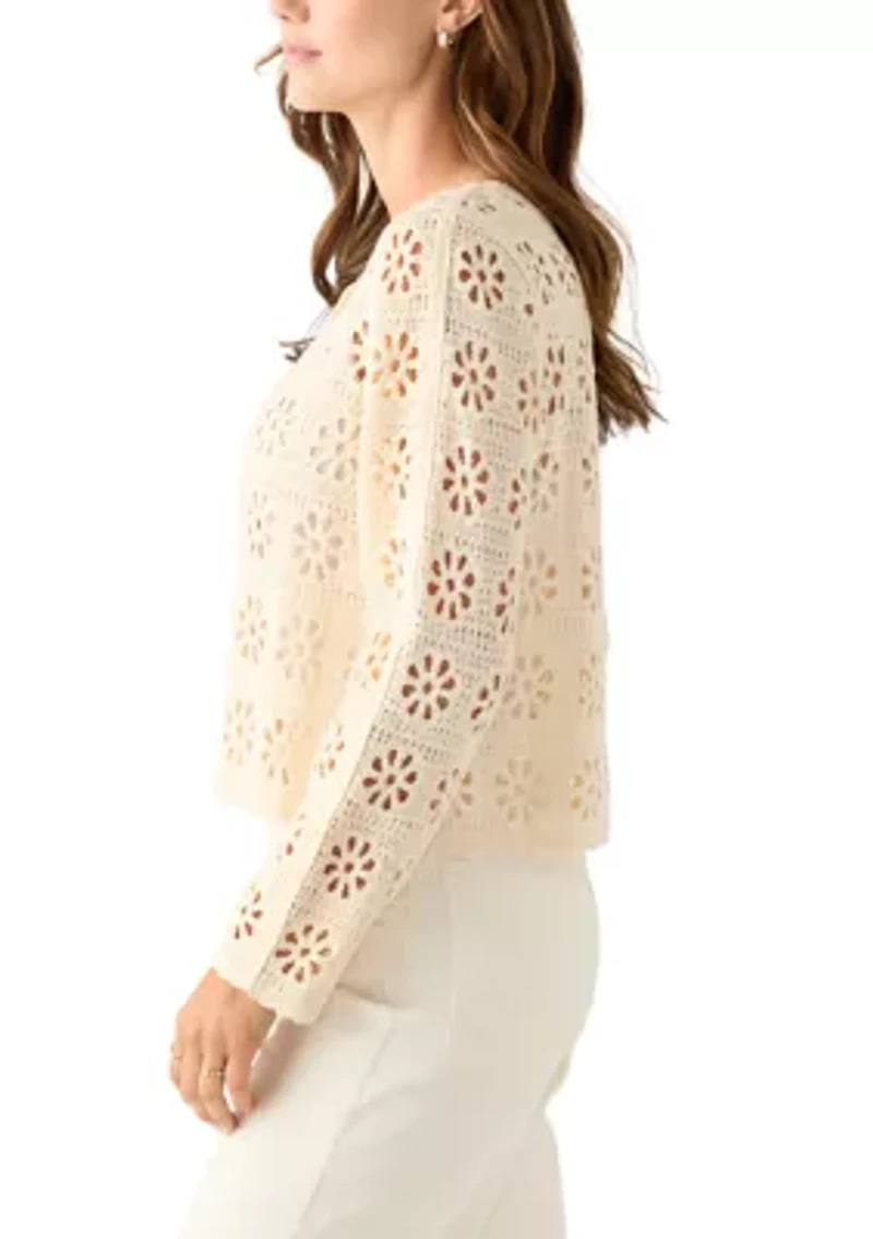 Women's Long Sleeve Button Front Crochet Knit Cardigan