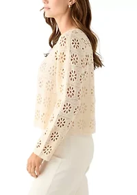 Women's Long Sleeve Button Front Crochet Knit Cardigan