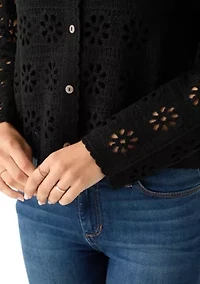 Women's Long Sleeve Button Front Crochet Knit Cardigan