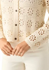 Women's Long Sleeve Button Front Crochet Knit Cardigan