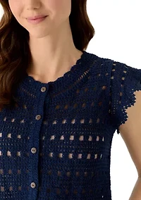 Women's Flutter Sleeve Button Front Crochet Top
