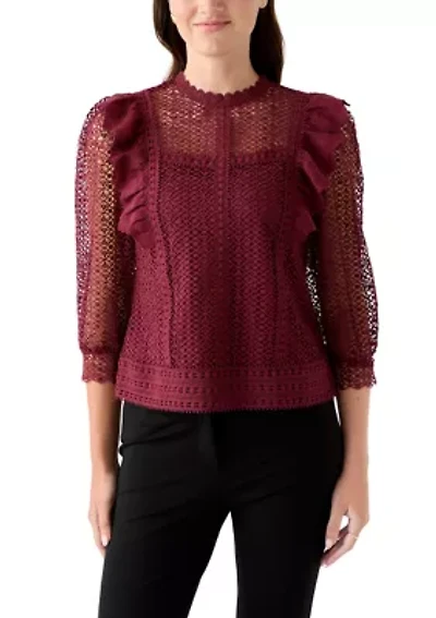 Women's Three Quarter Sleeve Fluff Front Crochet Blouse