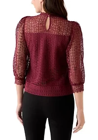 Women's Three Quarter Sleeve Fluff Front Crochet Blouse