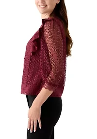 Women's Three Quarter Sleeve Fluff Front Crochet Blouse