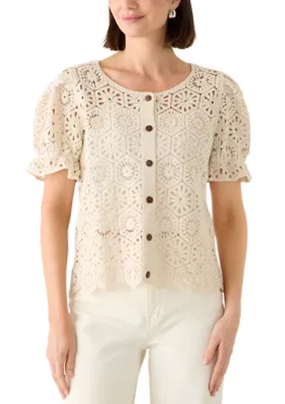 Women's Button Front Crochet Top