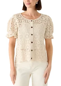 Women's Button Front Crochet Top
