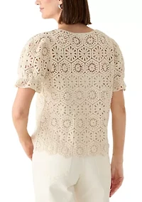 Women's Button Front Crochet Top