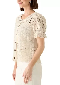 Women's Button Front Crochet Top