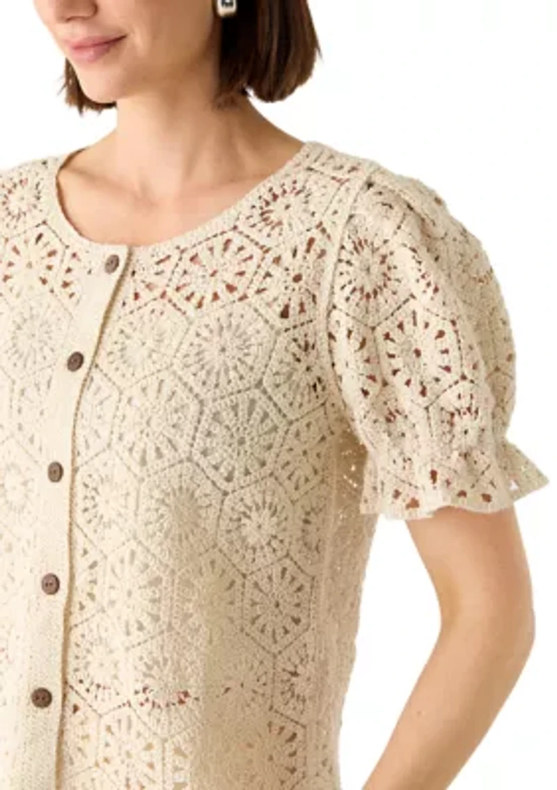 Women's Button Front Crochet Top