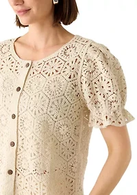 Women's Button Front Crochet Top