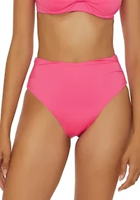 Monaco Solid Shirred High Waist Swim Bottoms