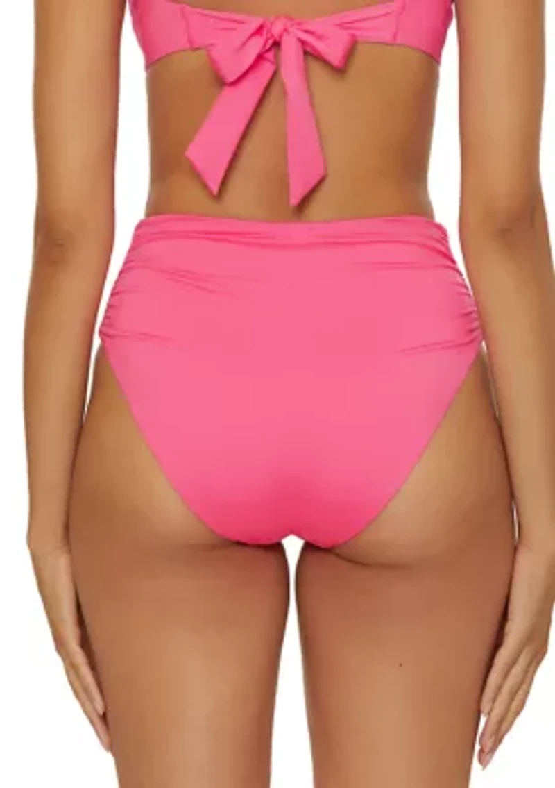 Monaco Solid Shirred High Waist Swim Bottoms