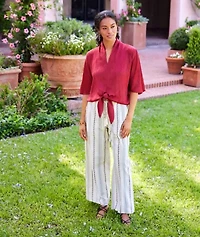 Flare Sleeve Tie-Front Top