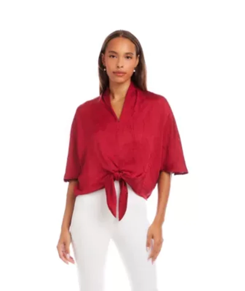 Flare Sleeve Tie-Front Top