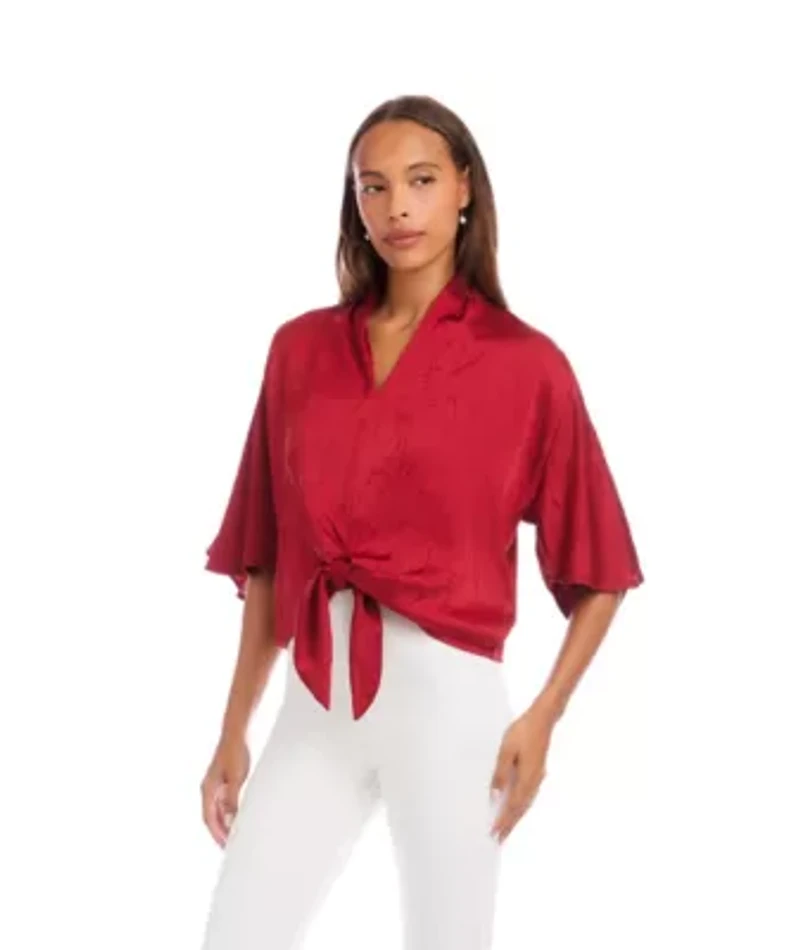 Flare Sleeve Tie-Front Top