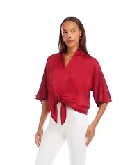 Flare Sleeve Tie-Front Top