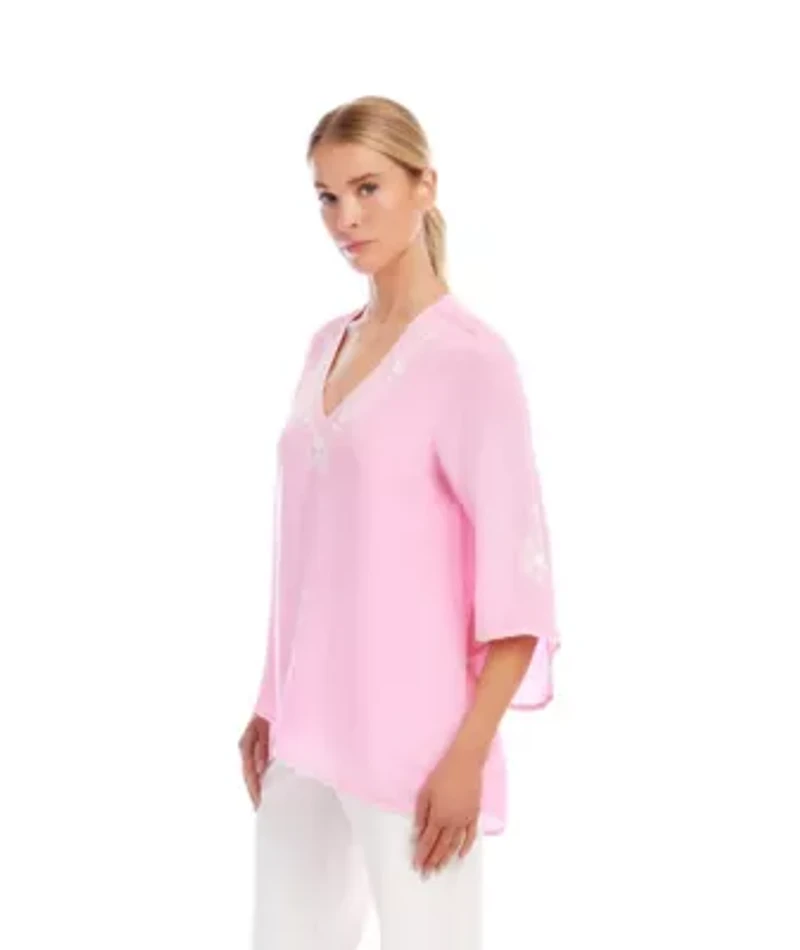 Bracelet Sleeve Embroidered Asymmetric Top