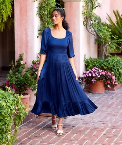 Blouson Sleeve Smocked Midi Dress