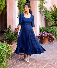 Blouson Sleeve Smocked Midi Dress