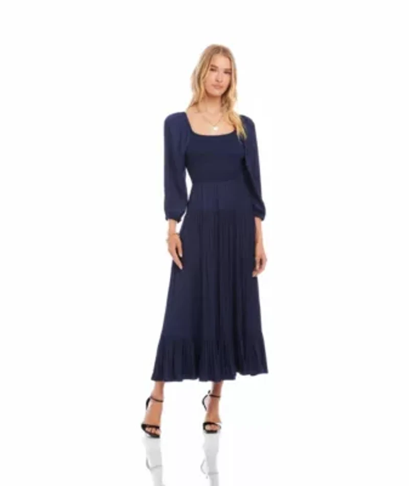 Blouson Sleeve Smocked Midi Dress