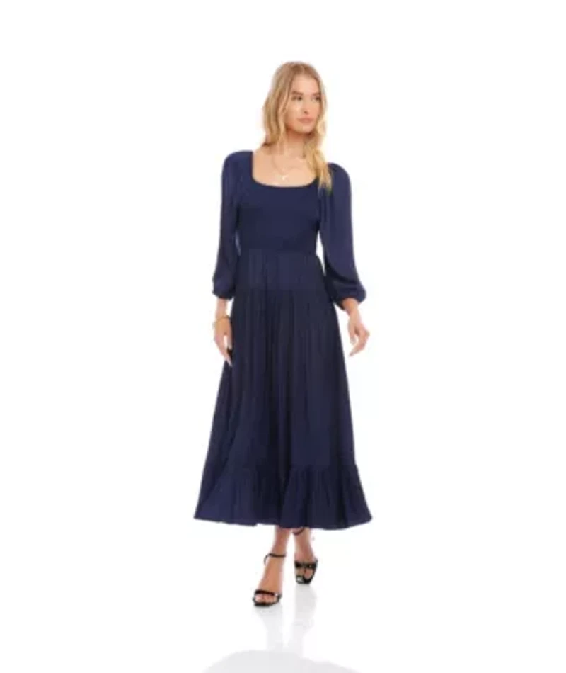 Blouson Sleeve Smocked Midi Dress