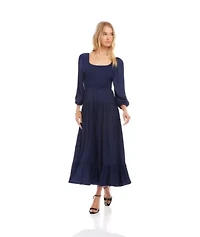 Blouson Sleeve Smocked Midi Dress