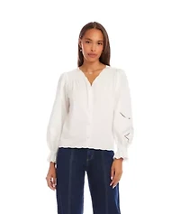 Embroidered Button-Front Top