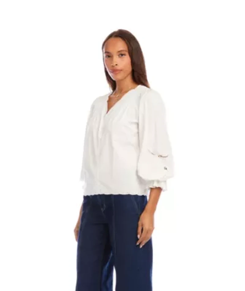 Embroidered Button-Front Top