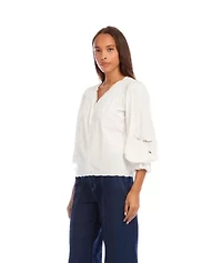 Embroidered Button-Front Top